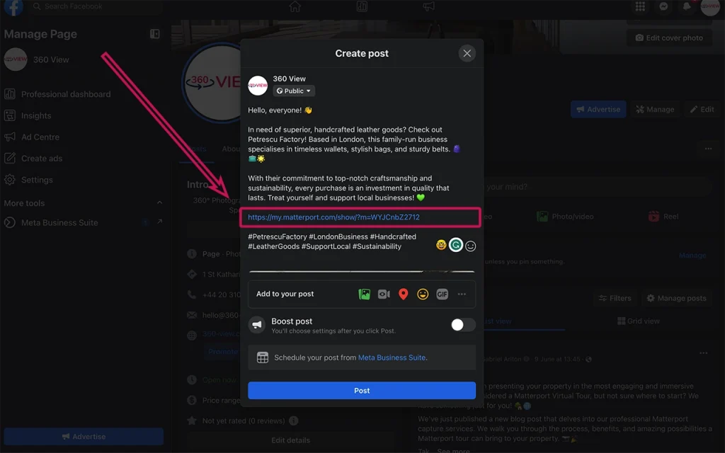 Create new facebook post