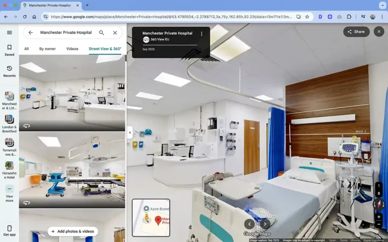 Google Maps Showing Manchester Private Hospital Virtual Tour