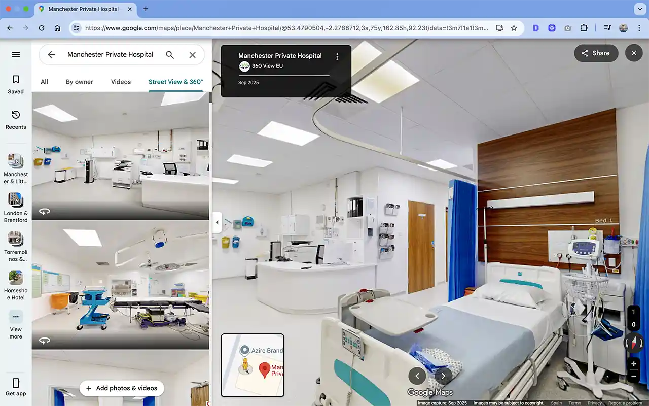 Google Maps Showing Manchester Private Hospital Virtual Tour